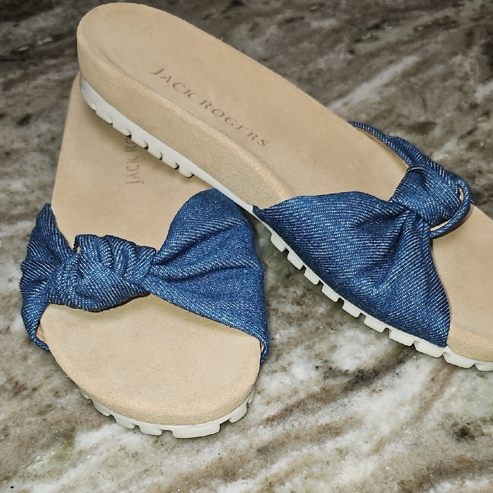 Jack Rogers Denim Knot Slide Sandals Blue Lug Sole Comfort Slides Women